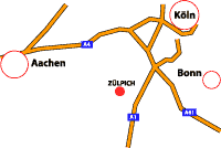 Die Lage Zülpichs im Städtedreieck Köln-Bonn-Aachen.